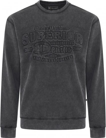 Kam Jeans 7065 Crew Neck Washed Embossed Sweatshirt Black TALL SIZES - ΑΝΔΡΙΚΑ ΡΟΥΧΑ MT-6XLT - Μεγέθη TALL