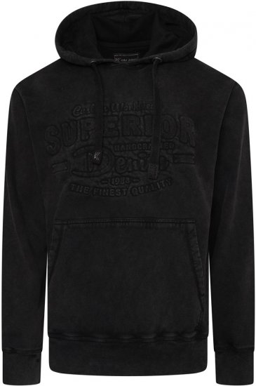 Kam Jeans 7066 Over Head Washed Embossed Hoody Black - φούτερ/Φούτερ με κουκούλα - φούτερ/Φούτερ με κουκούλα ανδρικά μεγάλα μεγέθη 