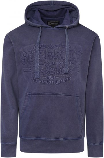 Kam Jeans 7066 Over Head Washed Embossed Hoody Blue - φούτερ/Φούτερ με κουκούλα - φούτερ/Φούτερ με κουκούλα ανδρικά μεγάλα μεγέθη 