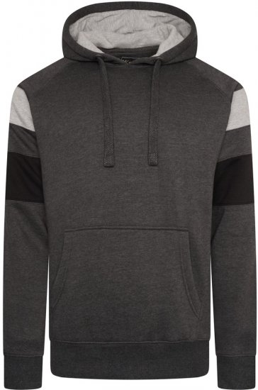 Kam Jeans 7068 Cut & Sew Over Head Hoody Charcoal - φούτερ/Φούτερ με κουκούλα - φούτερ/Φούτερ με κουκούλα ανδρικά μεγάλα μεγέθη 