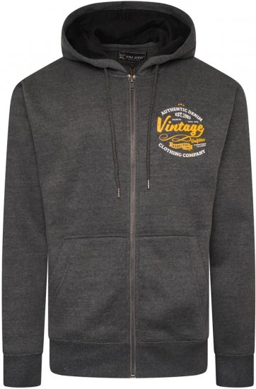 Kam Jeans 7073 Zip Thru Vintage EMB Hoody Charcoal - φούτερ/Φούτερ με κουκούλα - φούτερ/Φούτερ με κουκούλα ανδρικά μεγάλα μεγέθη 