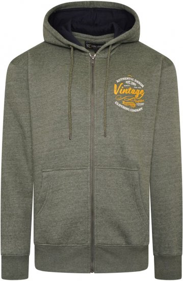Kam Jeans 7073 Zip Thru Vintage EMB Hoody Khaki - φούτερ/Φούτερ με κουκούλα - φούτερ/Φούτερ με κουκούλα ανδρικά μεγάλα μεγέθη 