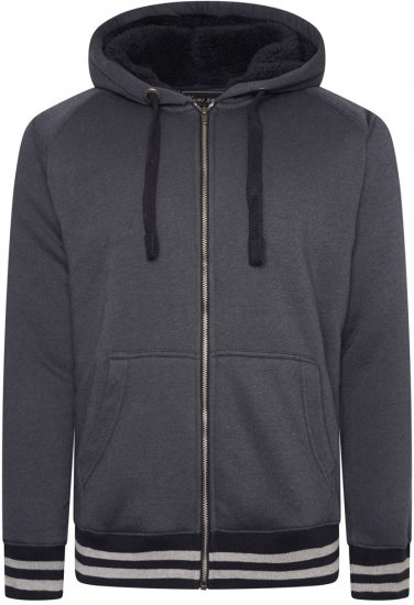 Kam Jeans 7074 Zip Thru Sherpa Hoody with Contrast Cuff/Hem Dark Grey - φούτερ/Φούτερ με κουκούλα - φούτερ/Φούτερ με κουκούλα ανδρικά μεγάλα μεγέθη 