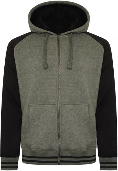 Kam Jeans 7075 Raglan Zip Thru Sherpa Hoodie Black/Khaki - φούτερ/Φούτερ με κουκούλα - φούτερ/Φούτερ με κουκούλα ανδρικά μεγάλα μεγέθη 