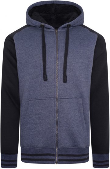 Kam Jeans 7075 Raglan Zip Thru Sherpa Hoodie Royal Blue - φούτερ/Φούτερ με κουκούλα - φούτερ/Φούτερ με κουκούλα ανδρικά μεγάλα μεγέθη 