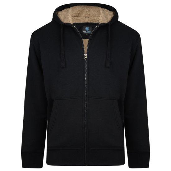 Kam Jeans 709 Sherpa Lined Hoodie Black - φούτερ/Φούτερ με κουκούλα - φούτερ/Φούτερ με κουκούλα ανδρικά μεγάλα μεγέθη 