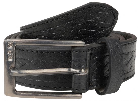 Kam Jeans 919 Weave Pattern Leather Belt Black - Ζώνες - Ανδρικές ζώνες μεγάλα μεγέθη