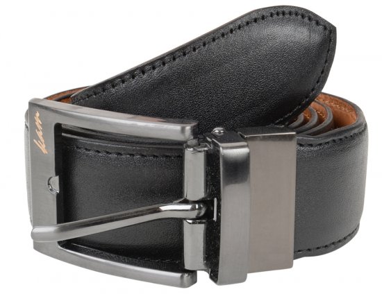 Kam Jeans 921 Leather Belt Black/Brown "Reversible", 3cm - Ζώνες - Ανδρικές ζώνες μεγάλα μεγέθη