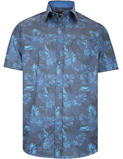 Kam Jeans P013 Premium Floral Print Shirt Navy - Πουκάμισα - Aνδρικά πουκαμισα μεγαλα μεγάλα μεγέθη