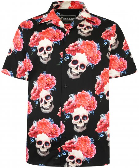 Kam Jeans P014 Rose Skull Print Shirt - Πουκάμισα - Aνδρικά πουκαμισα μεγαλα μεγάλα μεγέθη