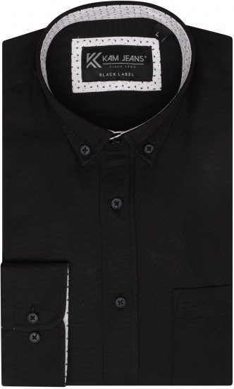 Kam Jeans P020 Premium Long sleeve Oxford Shirt Black - Πουκάμισα - Aνδρικά πουκαμισα μεγαλα μεγάλα μεγέθη