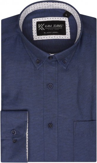 Kam Jeans P020 Premium Long sleeve Oxford Shirt Navy - Πουκάμισα - Aνδρικά πουκαμισα μεγαλα μεγάλα μεγέθη
