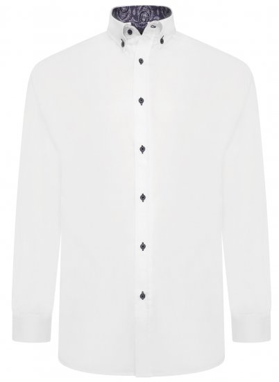 Kam Jeans P023 L/S Premium Stretch Shirt White - Πουκάμισα - Aνδρικά πουκαμισα μεγαλα μεγάλα μεγέθη