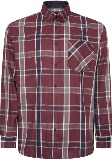 Kam Jeans P038 LS Premium Cotton Check Shirt Wine - Πουκάμισα - Aνδρικά πουκαμισα μεγαλα μεγάλα μεγέθη