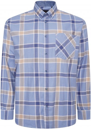 Kam Jeans P038 LS Premium Cotton Check Shirt Denim - Πουκάμισα - Aνδρικά πουκαμισα μεγαλα μεγάλα μεγέθη