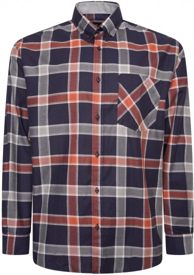 Kam Jeans P038 LS Premium Cotton Check Shirt Navy - Πουκάμισα - Aνδρικά πουκαμισα μεγαλα μεγάλα μεγέθη