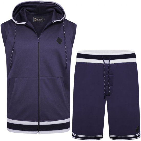 Kam Jeans TS005 Retro Tracky Set (Shorts/Sleeveless Hoodie) Navy - Σετ φόρμεσ - Σετ Ανδρικές Φόρμες μεγάλα μεγέθη 