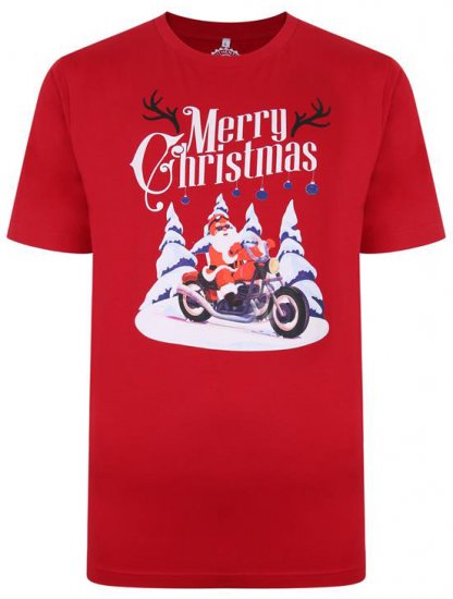 Kam Jeans X009 Santa Biker Print T-Shirt Red - Μακό μπλουζάκια - Aνδρικά μπλουζεσ μεγάλα μεγέθη