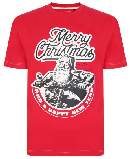Kam Jeans X016 Santa Biker Print Tee Red - Μακό μπλουζάκια - Aνδρικά μπλουζεσ μεγάλα μεγέθη