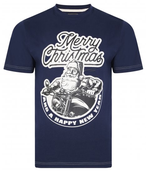 Kam Jeans X016 Santa Biker Print Tee Navy - Μακό μπλουζάκια - Aνδρικά μπλουζεσ μεγάλα μεγέθη