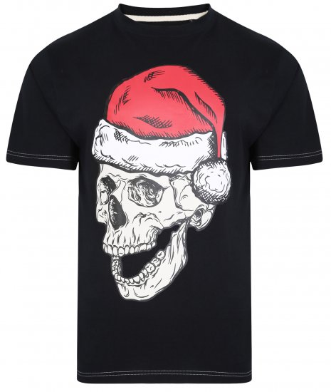 Kam Jeans X017 Santa Skull Print Tee Black - Μακό μπλουζάκια - Aνδρικά μπλουζεσ μεγάλα μεγέθη
