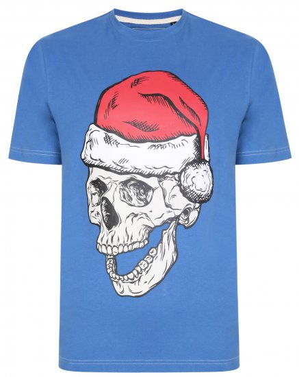 Kam Jeans X017 Santa Skull Print Tee Blue - Μακό μπλουζάκια - Aνδρικά μπλουζεσ μεγάλα μεγέθη