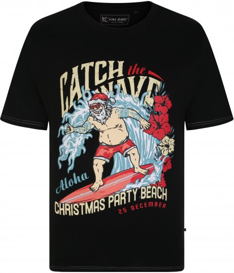 KBS X020 Catch The Waves Xmas Print T-Shirt Black - Μακό μπλουζάκια - Aνδρικά μπλουζεσ μεγάλα μεγέθη
