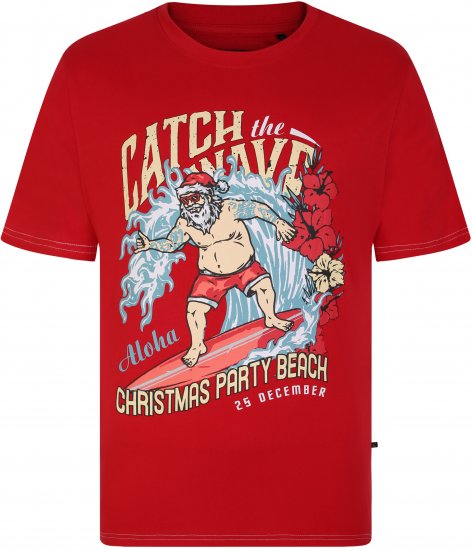 KBS X020 Catch The Waves Xmas Print T-Shirt Red - Μακό μπλουζάκια - Aνδρικά μπλουζεσ μεγάλα μεγέθη