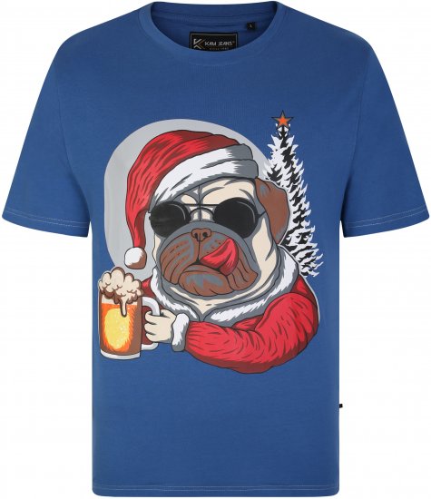 KBS X021 Dog Beer Print T-Shirt Blue - Μακό μπλουζάκια - Aνδρικά μπλουζεσ μεγάλα μεγέθη