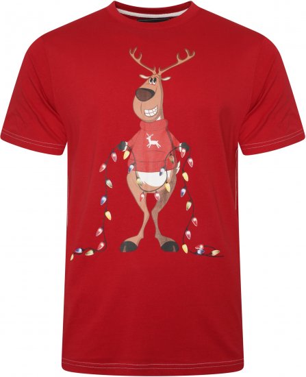 Kam Jeans X028 Rudolph Print T-Shirt Red - Μακό μπλουζάκια - Aνδρικά μπλουζεσ μεγάλα μεγέθη