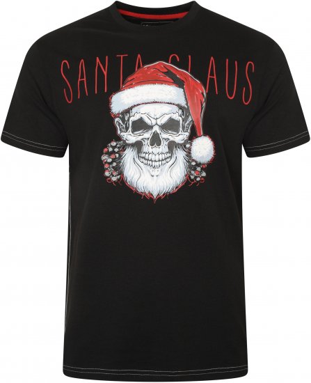 Kam Jeans X029 Santa Claus Skull Print T-Shirt Black - Μακό μπλουζάκια - Aνδρικά μπλουζεσ μεγάλα μεγέθη