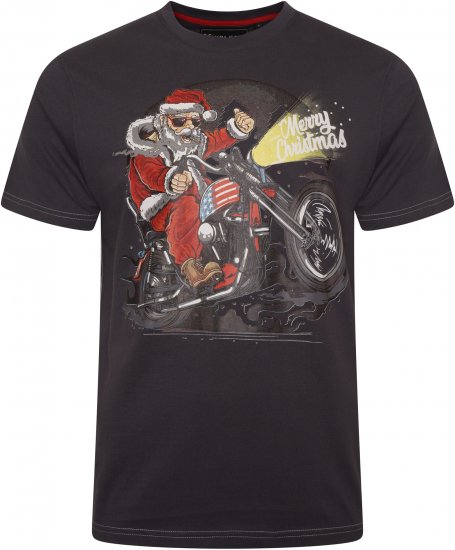 Kam Jeans X030 Santa Biker Print T-Shirt Charcoal - Μακό μπλουζάκια - Aνδρικά μπλουζεσ μεγάλα μεγέθη