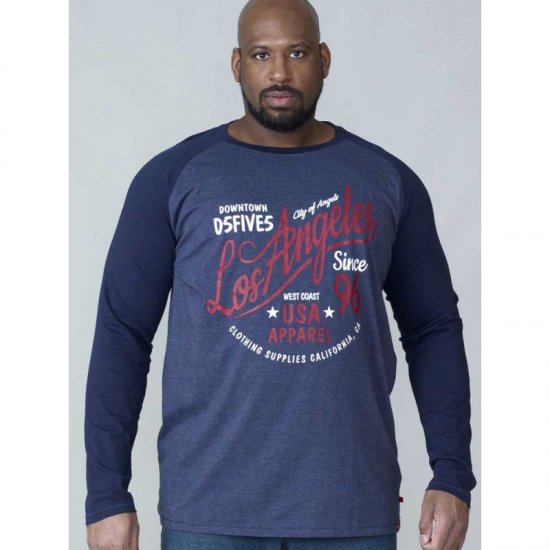 D555 Neill Long Sleeve T-shirt Navy - Μακό μπλουζάκια - Aνδρικά μπλουζεσ μεγάλα μεγέθη