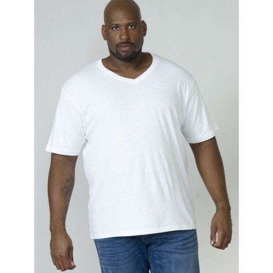 D555 Signature V-neck T-shirt White - Μακό μπλουζάκια - Aνδρικά μπλουζεσ μεγάλα μεγέθη