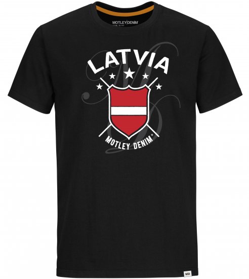 Motley Denim Latvia T-shirt Black - Μακό μπλουζάκια - Aνδρικά μπλουζεσ μεγάλα μεγέθη