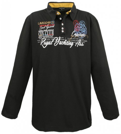 Lavecchia 606 Printed Long sleeve Jersey Polo Black - Πόλο μπλουζάκια - Aνδρικά μπλουζακια πολο μεγάλα μεγέθη