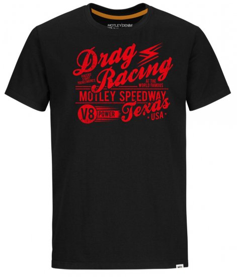 Motley Denim Lincoln T-Shirt Red on Black - Μακό μπλουζάκια - Aνδρικά μπλουζεσ μεγάλα μεγέθη