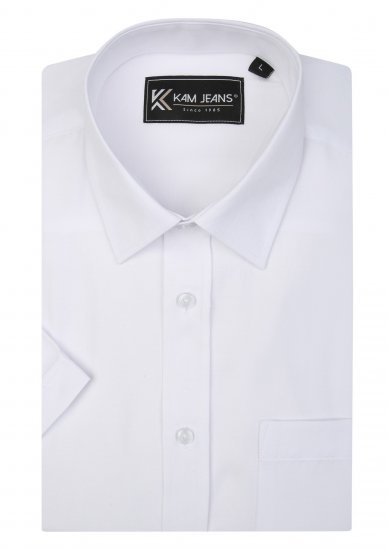 Kam Jeans 6283 Casual SS Herringbone Shirt White - Πουκάμισα - Aνδρικά πουκαμισα μεγαλα μεγάλα μεγέθη