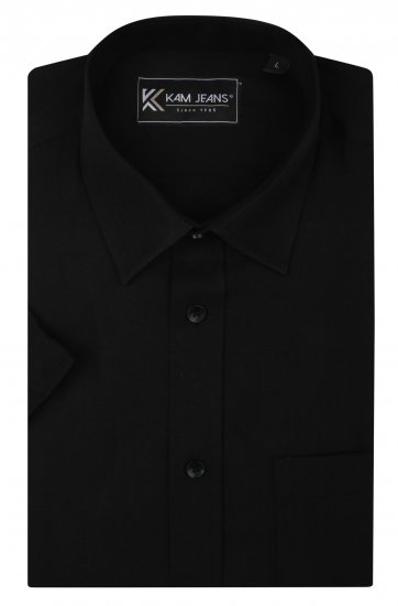 Kam Jeans 6283 Casual SS Herringbone Shirt Black - Πουκάμισα - Aνδρικά πουκαμισα μεγαλα μεγάλα μεγέθη