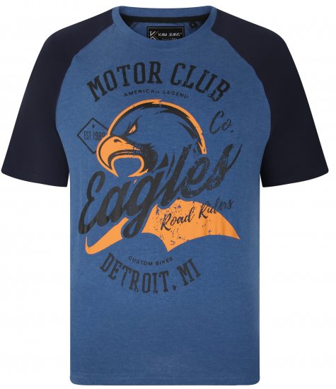 Kam Jeans 5737 Eagle Print Raglan T-Shirt Blue - Μακό μπλουζάκια - Aνδρικά μπλουζεσ μεγάλα μεγέθη