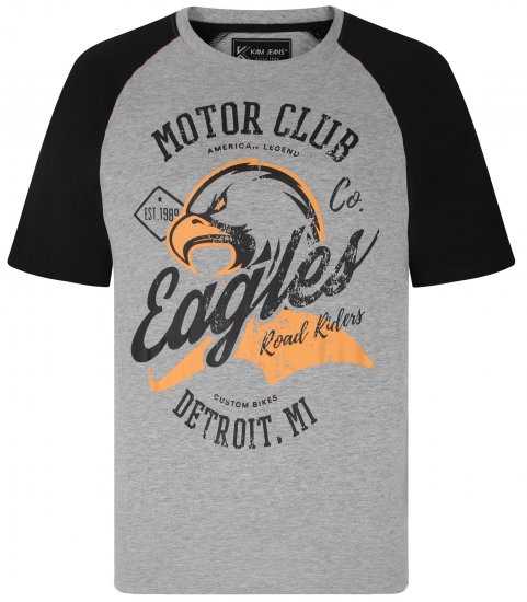 Kam Jeans 5737 Eagle Print Raglan T-Shirt Grey - Μακό μπλουζάκια - Aνδρικά μπλουζεσ μεγάλα μεγέθη