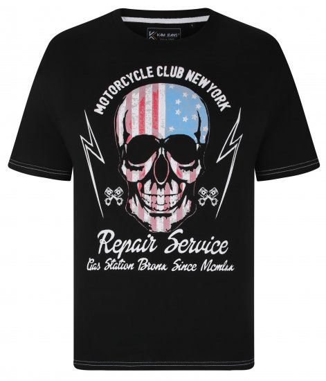 Kam Jeans 5733 USA Skull Print T-Shirt Black - Μακό μπλουζάκια - Aνδρικά μπλουζεσ μεγάλα μεγέθη