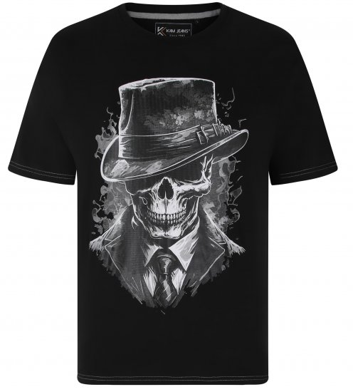 Kam Jeans 5734 Gentleman Skull Printed Black - Μακό μπλουζάκια - Aνδρικά μπλουζεσ μεγάλα μεγέθη