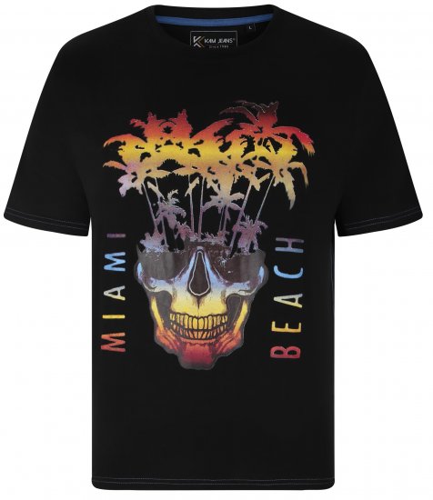 Kam Jeans 5735 Miami Beach Skull Print T-Shirt Black - Μακό μπλουζάκια - Aνδρικά μπλουζεσ μεγάλα μεγέθη
