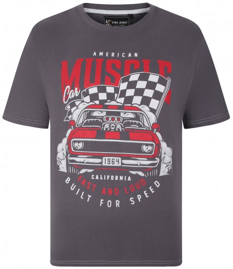 Kam Jeans 5732 Amercian Muscle Print T-Shirt Slate - Μακό μπλουζάκια - Aνδρικά μπλουζεσ μεγάλα μεγέθη