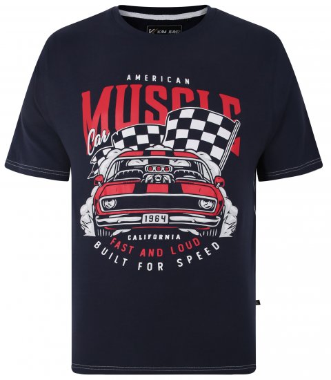 Kam Jeans Amercian Muscle Print T-Shirt Navy - Μακό μπλουζάκια - Aνδρικά μπλουζεσ μεγάλα μεγέθη