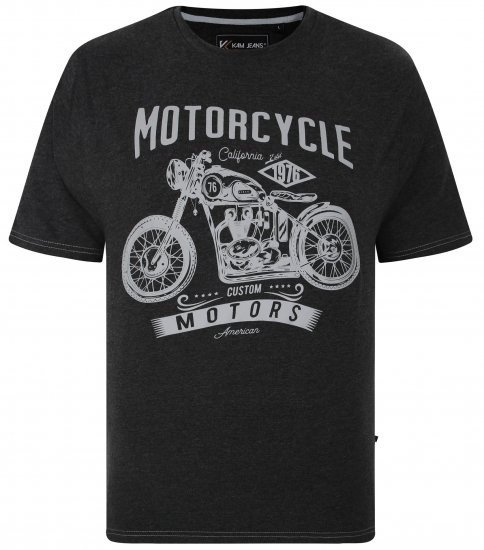 Kam Jeans 5730 Motor Cycle Print T-Shirt Charcoal - Μακό μπλουζάκια - Aνδρικά μπλουζεσ μεγάλα μεγέθη