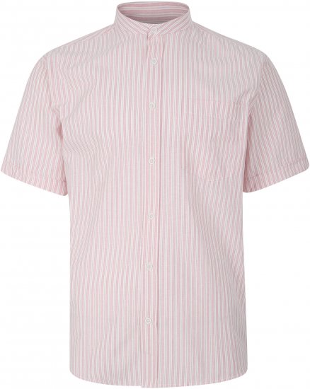 Kam Jeans 6288 Grandad Stripe Short Sleeve Shirt with Collar Pink - Πουκάμισα - Aνδρικά πουκαμισα μεγαλα μεγάλα μεγέθη