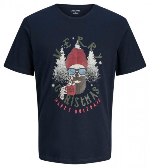 Jack & Jones Noel Merry Christmas T-Shirt Navy - Μακό μπλουζάκια - Aνδρικά μπλουζεσ μεγάλα μεγέθη