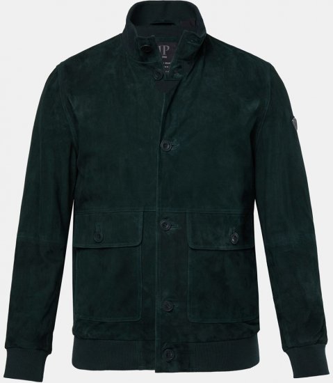 JP1880 Leather Jacket Suede with Stand-up Collar Dark Green - Μπουφάν - Aνδρικά μπουφαν μεγάλα μεγέθη